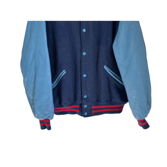 Vintage DeLong Varsity Jacket Mens XLarge Blue Wool & Leather Sleeves Retro - Picture 6 of 11